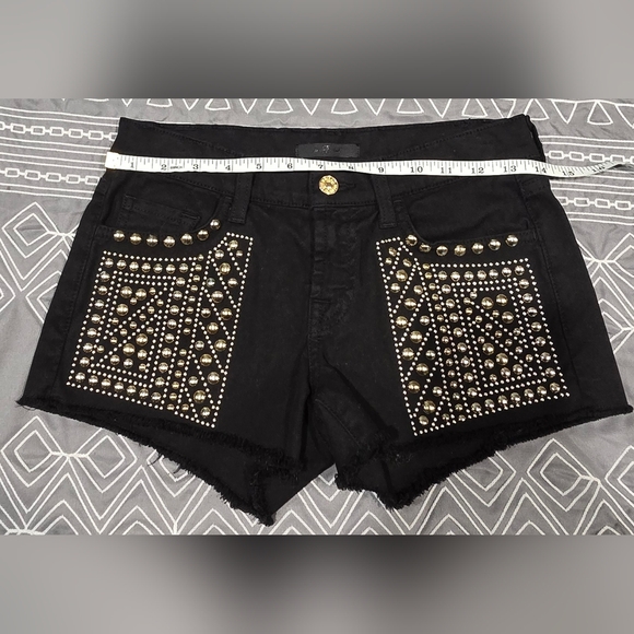 7 For All Mankind Black And Gold Raw Hem Denim Shorts Size 25 - Picture 2 of 7